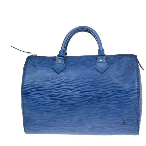 LOUIS VUITTON LV Logo Speedy 30 Travel Hand Bag Epi Leather Blue M43005 86YF352 - Picture 3 of 14